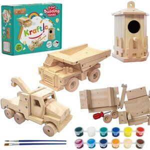 Kraftic Woodworking Building Kit for Kids and Adults, with 3 Educational DIY